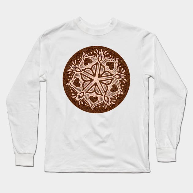 Rochester Mandala (browns with hearts) Long Sleeve T-Shirt by justteejay